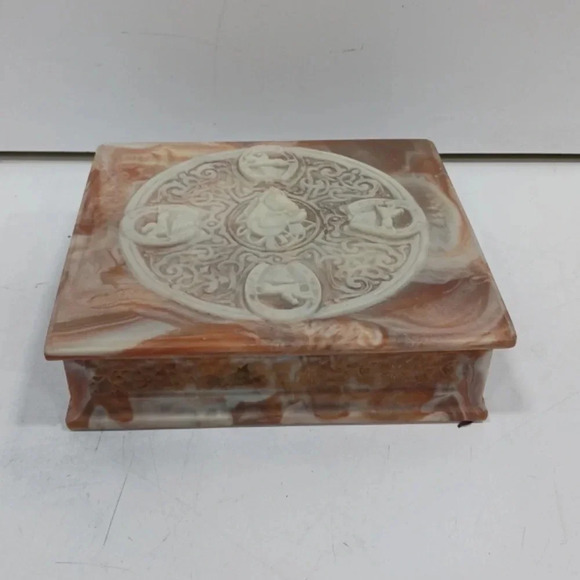 Vintage Rare Genuine Incolay Stone Handmade Jewelry/Trinket Box White/Pink - Picture 1 of 12